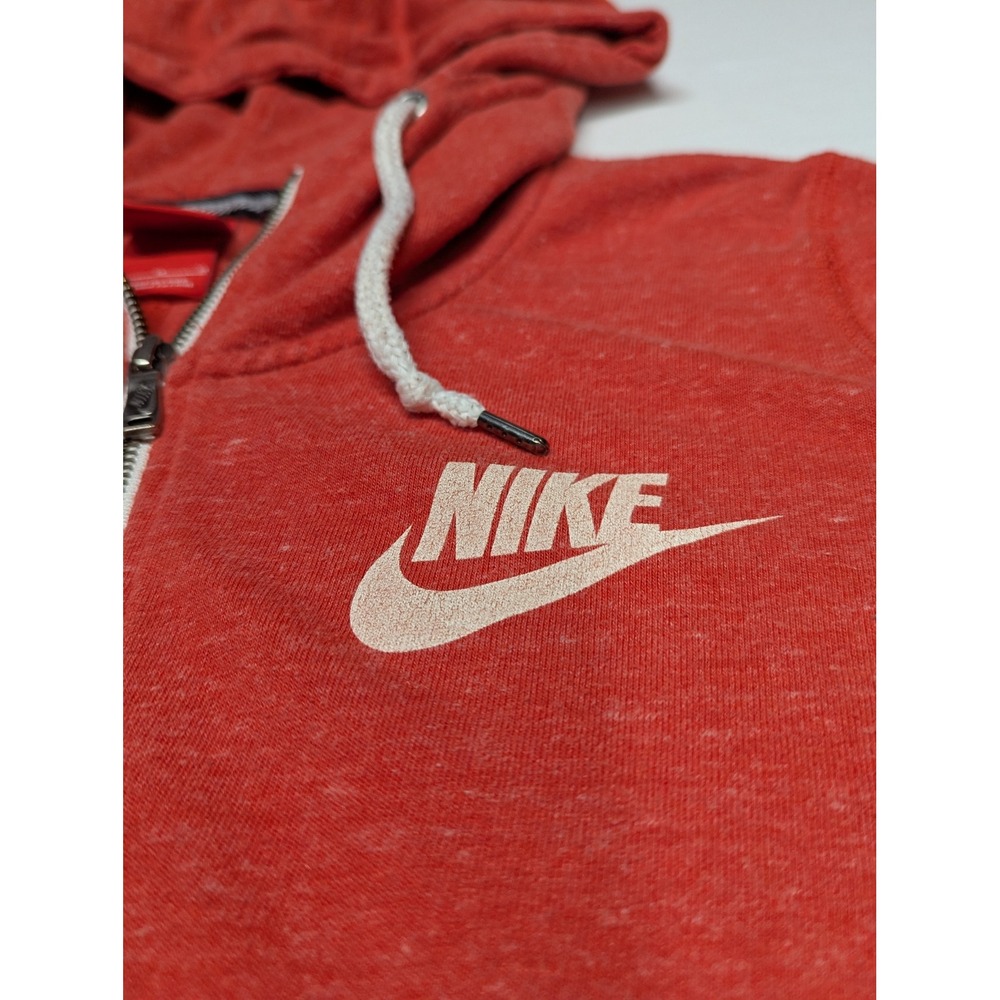 Nike Sportswear Gym Vintage Full Zip Hoodie Red Heather Womens Medium Logo - Picture 2 of 12